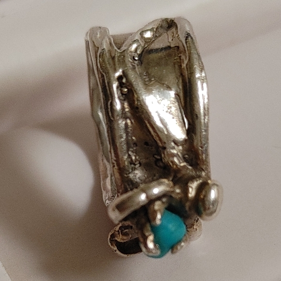 Brutalist Sterling Silver Sleeping Beauty Turquoise Ring Sz 6.25 - Picture 11 of 12